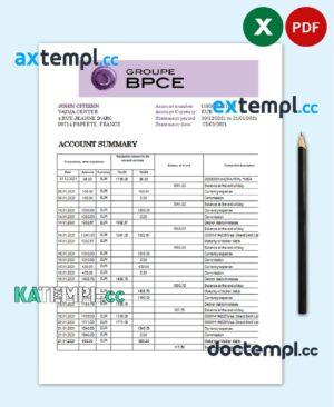 sample France Groupe BPCE bank statement easy to fill template in Excel and PDF format download