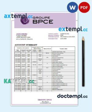 sample France Groupe BPCE bank statement template in Word and PDF format download