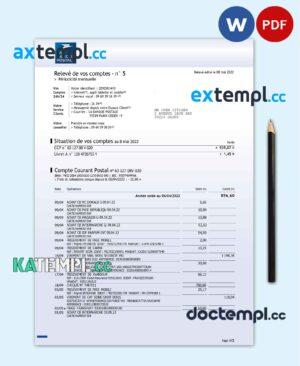 sample France La Banque Postale bank statement Word and PDF template, 3 pages download