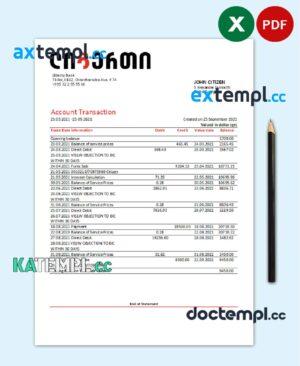 sample Georgia Liberty Bank statement easy to fill template in Excel and PDF format download