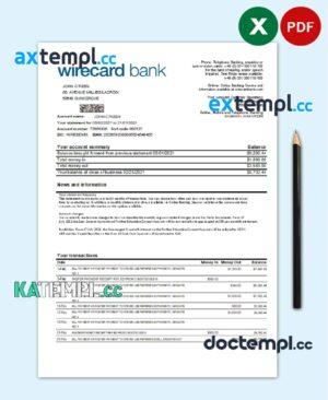 sample Germany Aschheim Wirecard bank statement easy to fill template in Excel and PDF format download