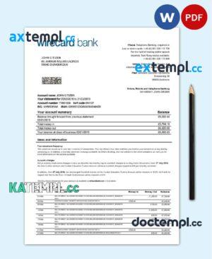 sample Germany Aschheim Wirecard bank statement easy to fill template in Word and PDF format download