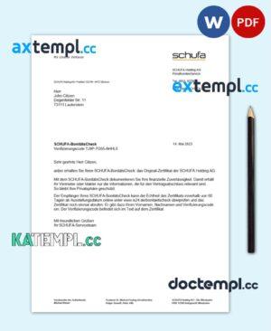 sample Germany Schufa utility bill Word and PDF template download