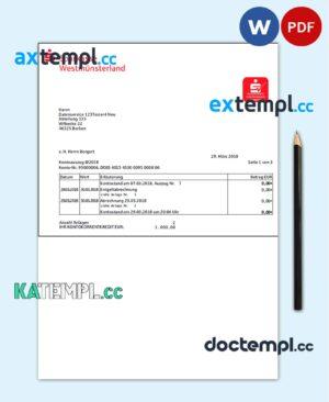 sample Germany Sparkasse Westmunsterland proof of address bank statement template in Word and PDF format download