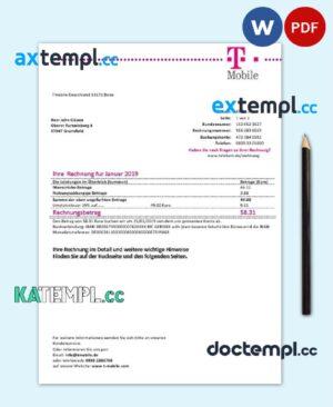 sample Germany T Mobile utility bill template in Word and PDF format download