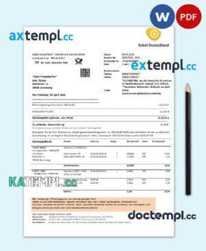 sample Germany TV Cabel utility bill template in Word and PDF format, fully editable download