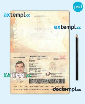 sample Ghana passport template in PSD format, fully editable, with all fonts download