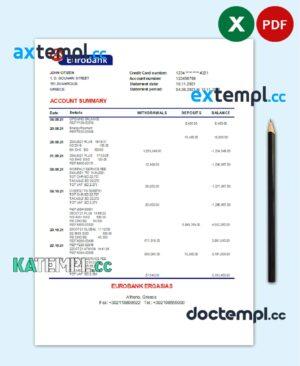 sample Greece Eurobank Ergasias bank statement easy to fill template in Excel and PDF format download