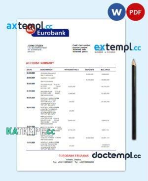 sample Greece Eurobank Ergasias proof of address bank statement template in Word and PDF format, .doc and .pdf format download