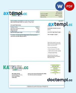 sample Guatemala INDE Instituto Nacional de Electrificación electricity utility bill template in Word and PDF format download