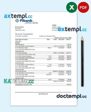 sample Guinea Fibank bank statement template in .xls and .pdf file format download