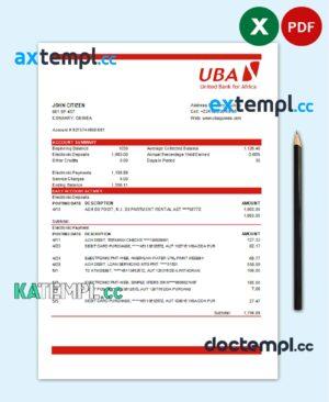sample Guinea UBA Bank statement template in Excel and PDF format download