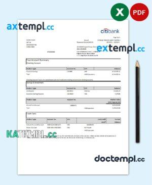 sample Hong Kong Citibank credit card statement template in .xls and .pdf file format download