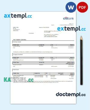 sample Hong Kong Citibank credit card statement template in Word and PDF format download