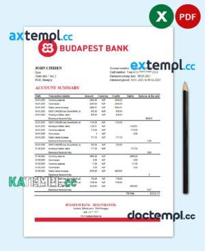 sample Hungary Budapest Bank - Szolnoki Fiók bank statement easy to fill template in .xls and .pdf file format download