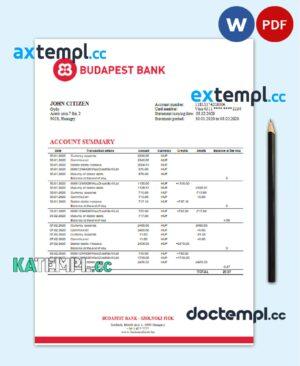 sample Hungary Budapest Bank - Szolnoki Fiók bank statement template in Word and PDF format download