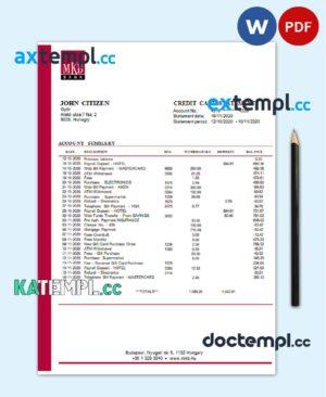 sample Hungary MKB Bank statement template in Word and PDF format download