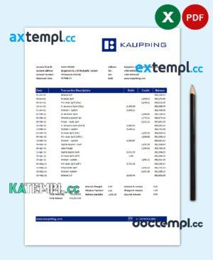 sample Iceland Kaupthing Bank statement easy to fill template in Excel and PDF format download