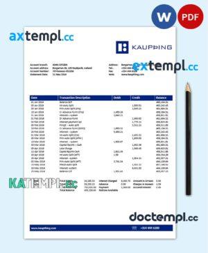 sample Iceland Kaupthing bank statement template in Word and PDF format download
