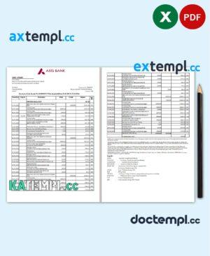 sample India Axis Bank statement template in .xls and .pdf file format (2 pages) download