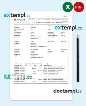 sample India Finacle bank statement easy to fill template in Excel and PDF format download