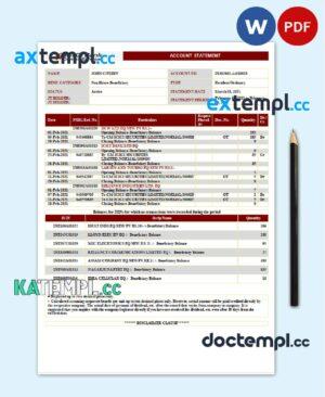sample India ICICI Bank statement template in .doc and .pdf format download