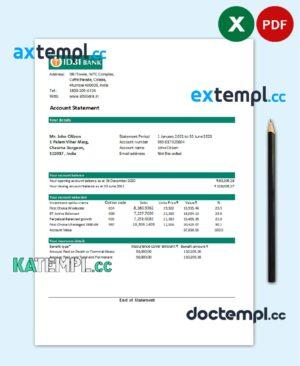 sample India IDBI bank statement easy to fill template in Excel and PDF format download