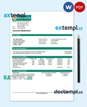 sample India IDBI bank statement template, Word and PDF format (.doc and .pdf) download