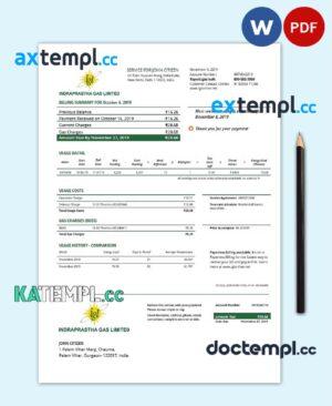 sample India Indraprasth Gas utility bill template in Word and PDF format download