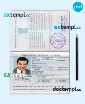 sample India passport template in PSD format, fully editable, with all fonts download