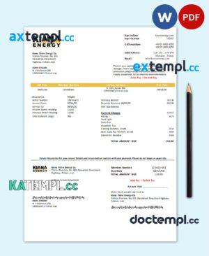 sample Iran Kiana Petro Energy Co utility bill template in Word and PDF format download