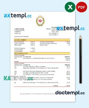 sample Iran Melli Bank statement template in .xls and .pdf file format download