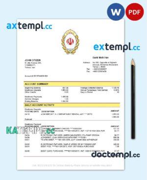 sample Iran Melli Bank statement template in Word and PDF format, good for address prove download