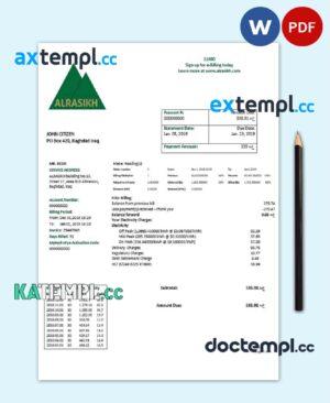 sample Iraq AlRasikh electricity utility bill template in Word and PDF format download