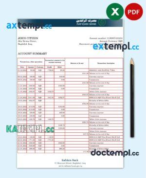 sample Iraq Rafidain Bank statement Excel and PDF template download