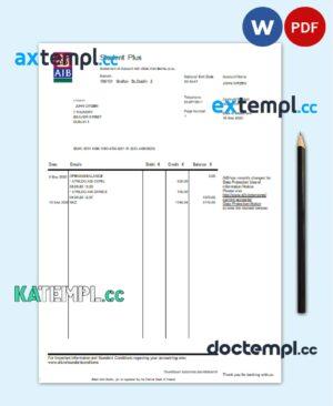 sample Ireland AIB bank statement template in Word and PDF format download