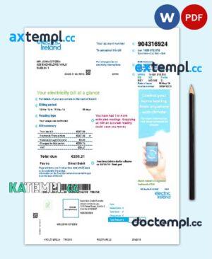 sample Ireland Electric Ireland utility bill template in Word and PDF format download