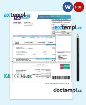 sample Ireland Flogas Natural Gas utility bill template in Word and PDF format download