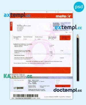 sample Ireland Meteor utility bill template fully editable in PSD format download