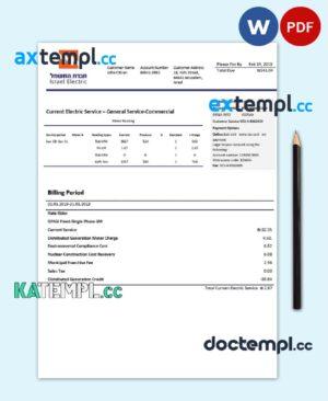 sample Israel Electric Corporation utility bill template in Word and PDF format (.doc and .pdf) download