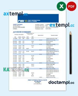 sample Israel First International Bank of Israel bank statement easy to fill template in Excel and PDF format download