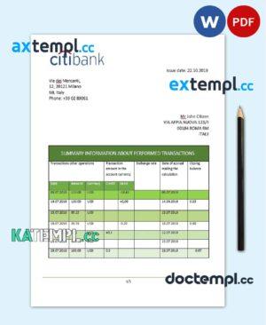 sample Italy Citibank statement template in .doc and .pdf format, fully editable download