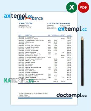 sample Italy UBI BANCA bank statement easy to fill template in Excel and PDF format download