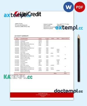 sample Italy Unicredit statement template in .doc and .pdf format, fully editable download