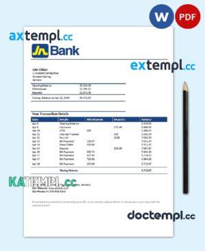 sample Jamaica National Bank proof of address statement template in Word and PDF format download