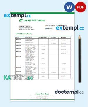 sample Japan Post Bank statement template in Word and PDF format, good for address prove download