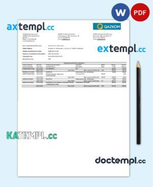 sample Kazakhstan Qazkom bank proof of address statement template in Word and PDF format download