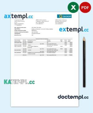sample Kazakhstan Qazkom bank statement easy to fill template in Excel and PDF format download