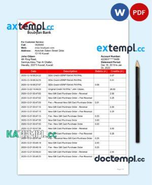 sample Kuwait Boubyan bank proof of address statement template in Word and PDF format download
