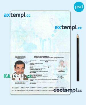 sample Kyrgyzstan passport template in PSD format, fully editable download